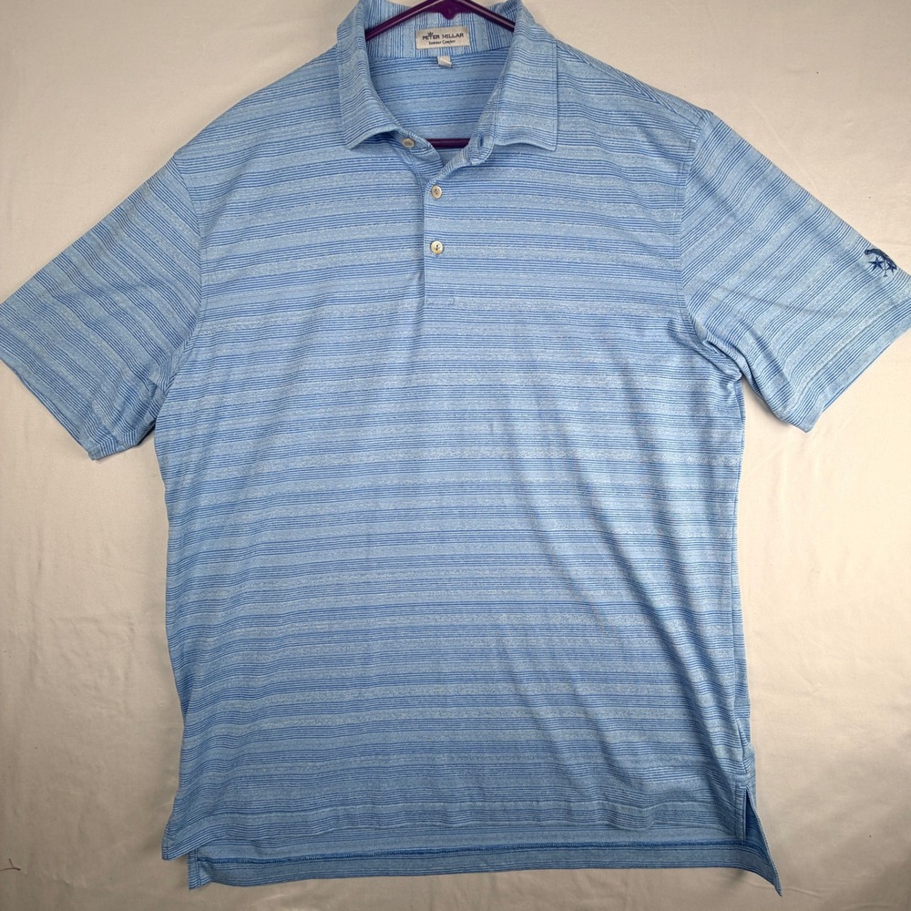 Peter Millar Summer Comfort Polo Shirt Mens Large Blue Striped Short Sleeve Golf